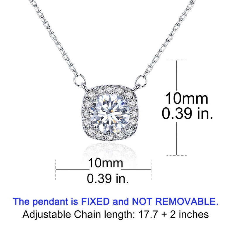SBLING Platinum Plated Cubic Zirconia Cushion Shape Halo Pendant Necklace - Image 5
